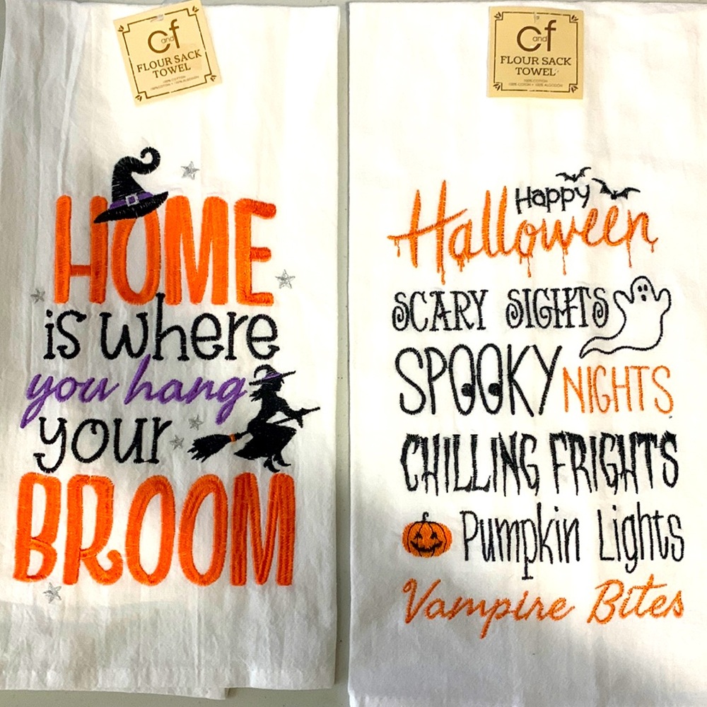 Halloween theme flour sack kitchen towels - Set of two